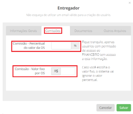 como definir a comissão de seus entregadores