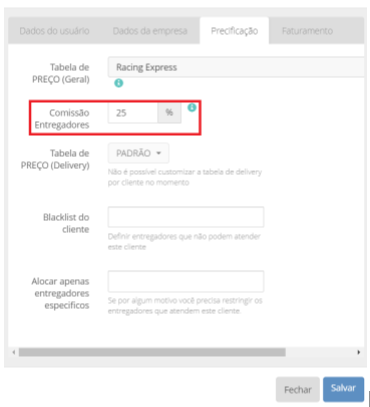 como definir a comissão de seus entregadores